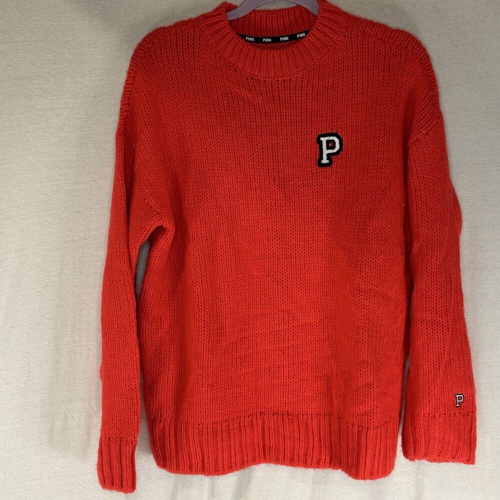 Victorias Secret Pink Boyfriend Chunky Knit Sweater Red Women’s XS Oversized